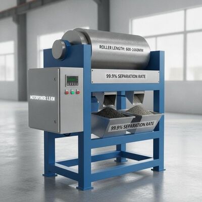 1.5 KW Mesin Pemisah Magnetik Motorpower Dengan Panjang Roller 600 sampai 1600mm dan Tingkat Pemisahan 99,9 untuk Pengolahan