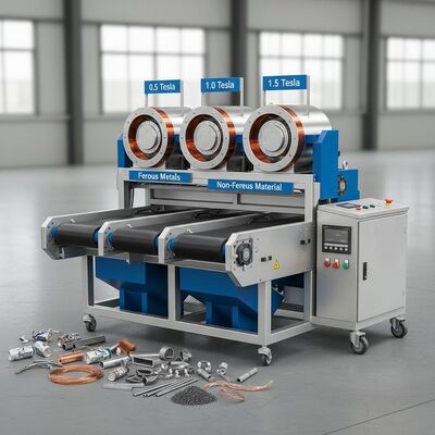 Kekuatan Medan Magnet 0,5 hingga 1,5 Tesla Sistem Otomatis Pemisah Elektromagnetik Memastikan Ekstraksi Logam Industri